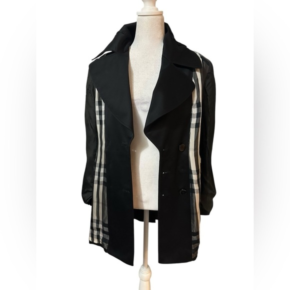 Burberry London Authenticated Black Cotton Blend Womens Pea Coat Size 8 - Picture 9 of 16